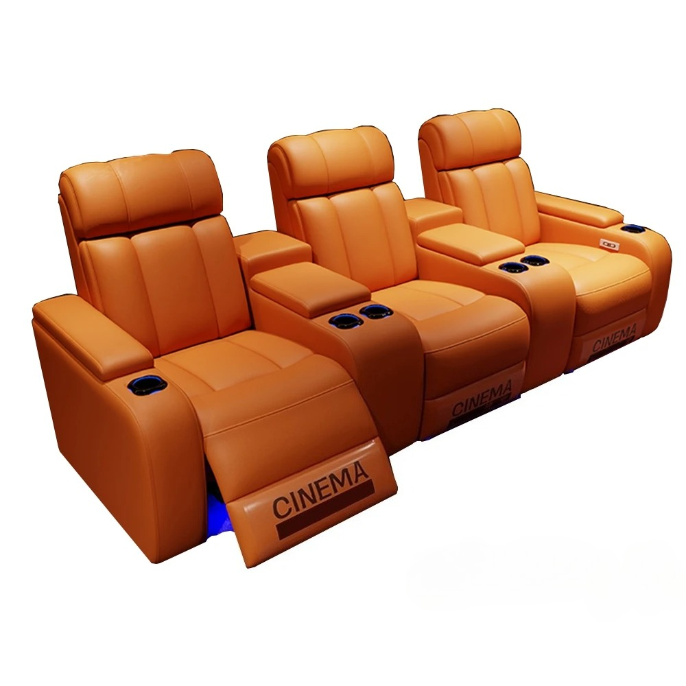 Home Cinema Chairs - カップホルダー付き高級電動リクライニングシネマチェア、本革張り、LED照明 – ホームシアターシート