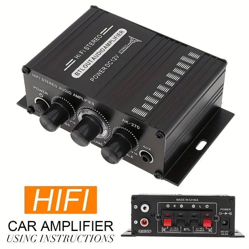 Audio Home Cinema - AK-270 400W ミニパワーアンプ 12V/24V 2.0 チャンネルステレオオーディオアンプ